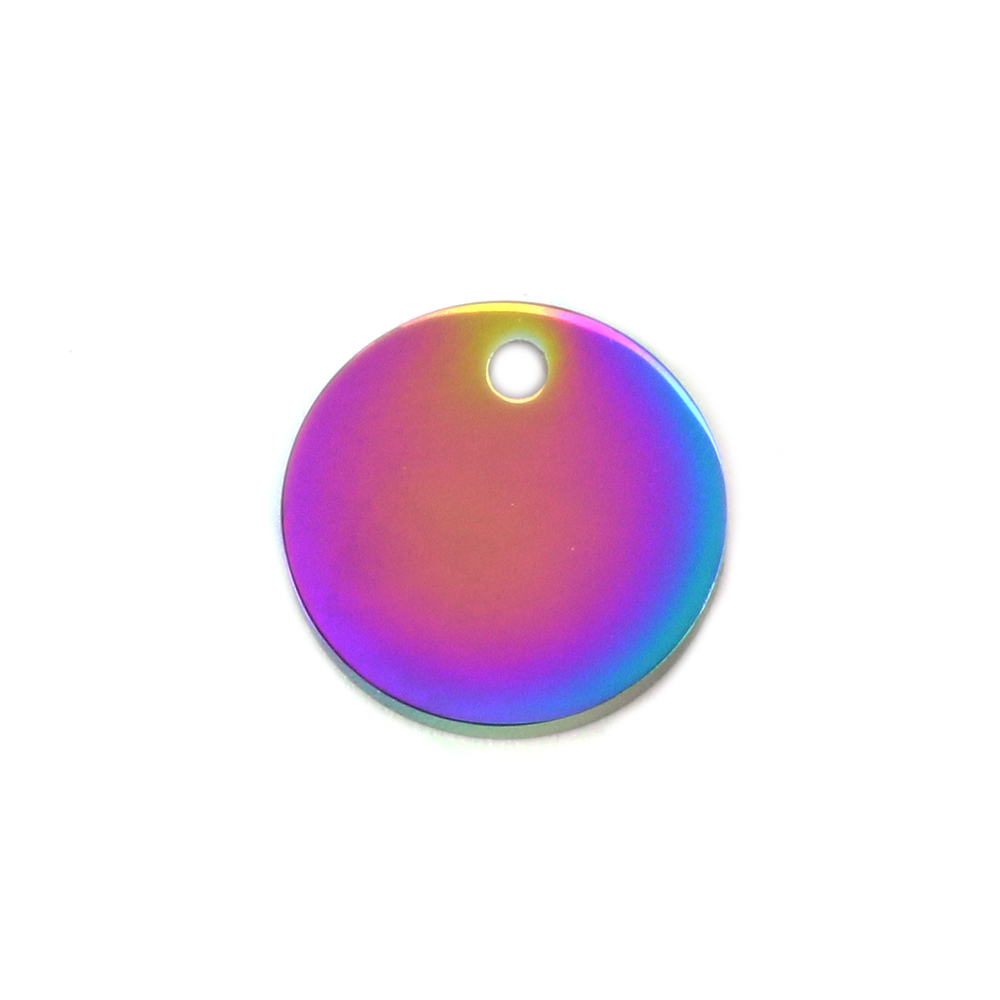 Metal Stamping Blanks Stainless Steel, Rainbow Color Round, Disc, Circle with Hole, 12mm (.47"), Pack of 5